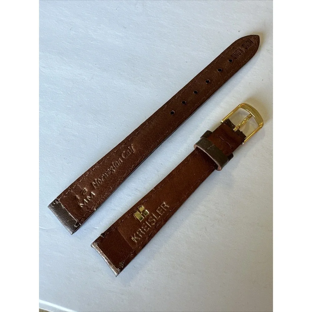 Kreisler Brown Norwegian Calf Leather Watch Strap 12mm Gold Buckle Vintage Band